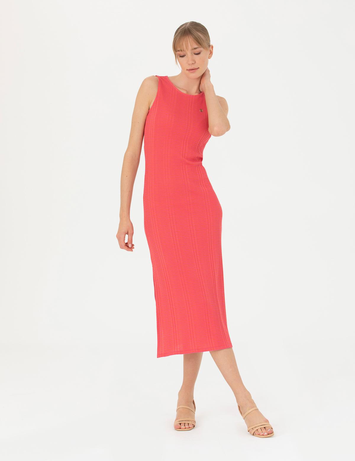 Fuşya Slim Fit Örme Elbise