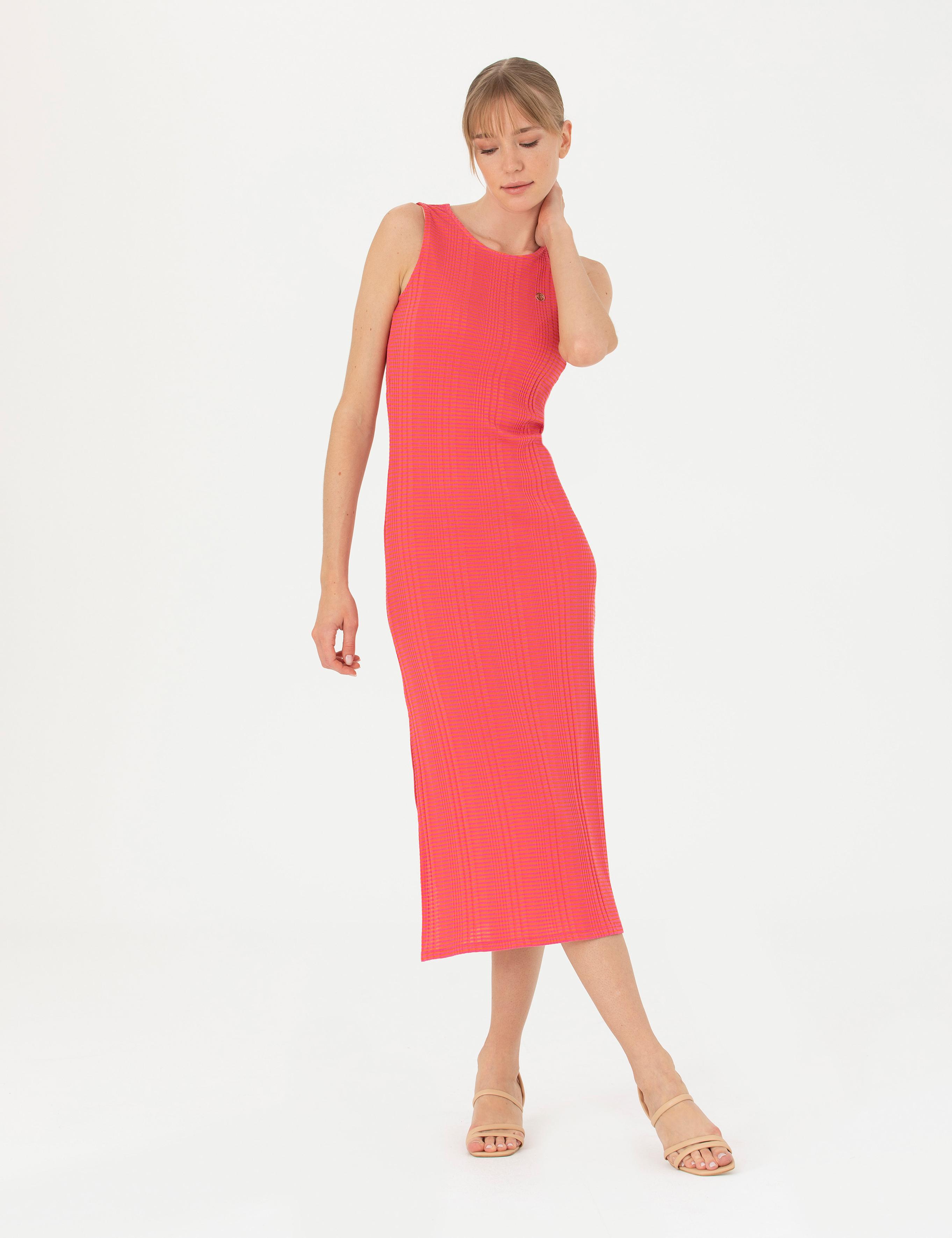 Fuşya Slim Fit Örme Elbise