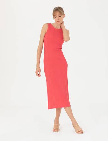 Fuşya Slim Fit Örme Elbise