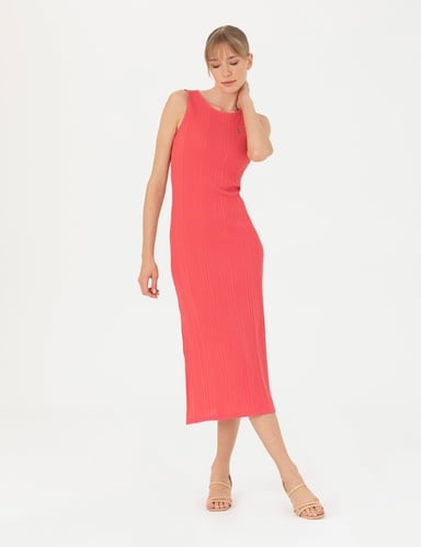 Fuşya Slim Fit Örme Elbise