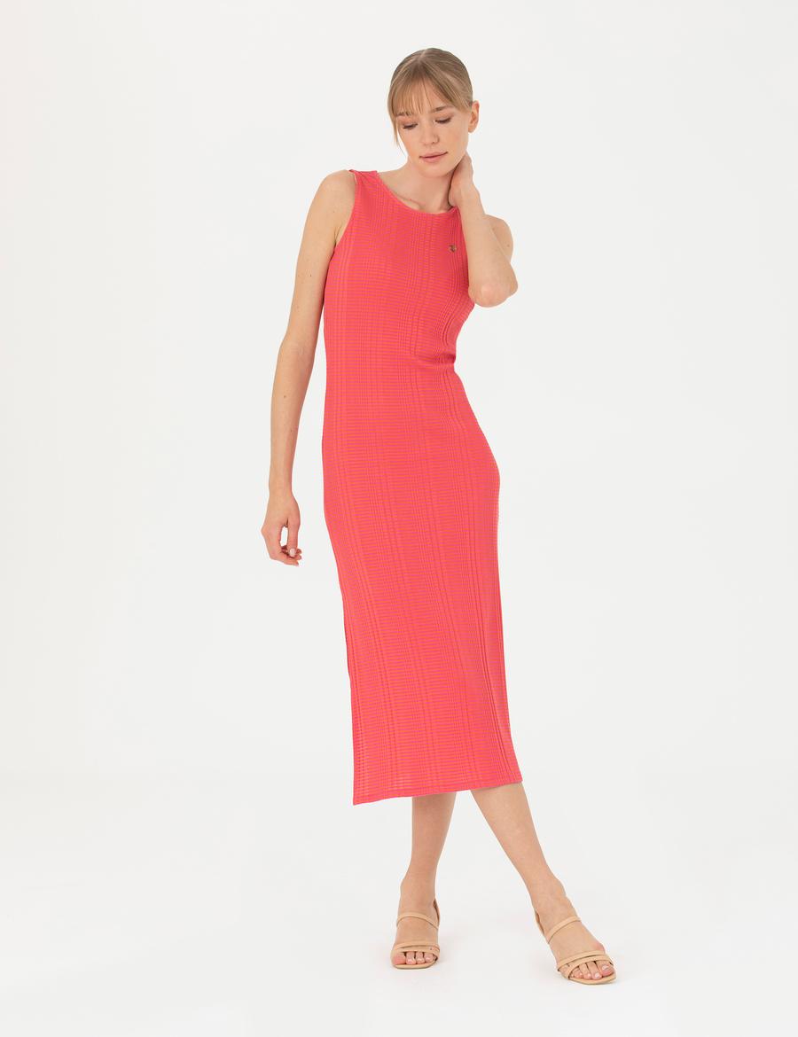 Fuşya Slim Fit Örme Elbise