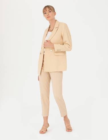 Bej Kruvaze Slim Fit Ceket