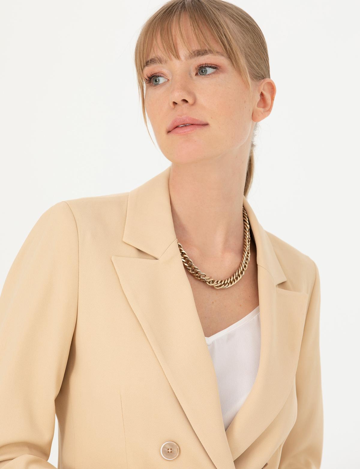 Bej Kruvaze Slim Fit Ceket - 50269304018