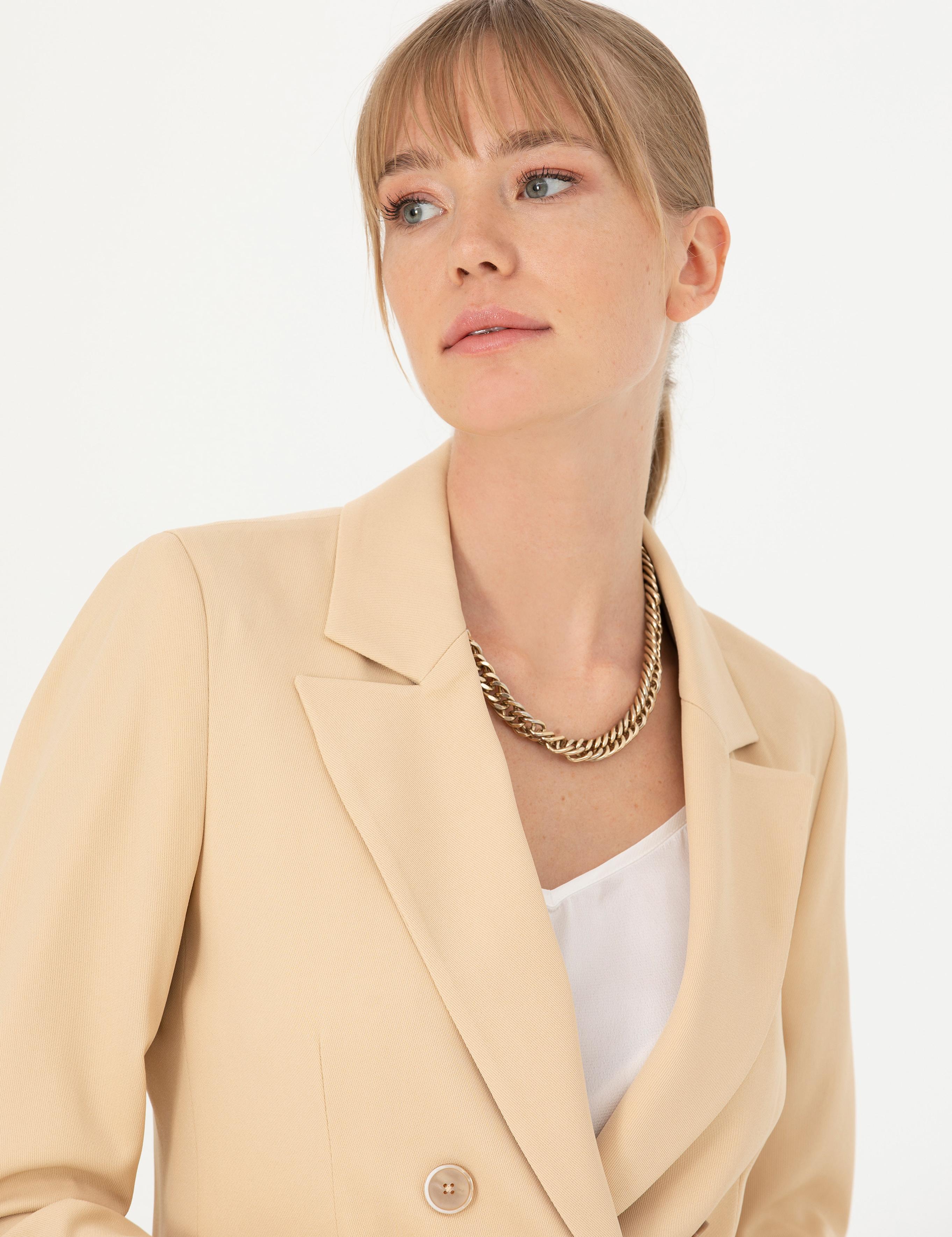 Bej Kruvaze Slim Fit Ceket