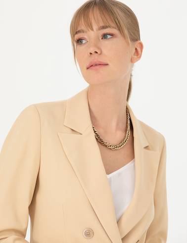 Bej Kruvaze Slim Fit Ceket
