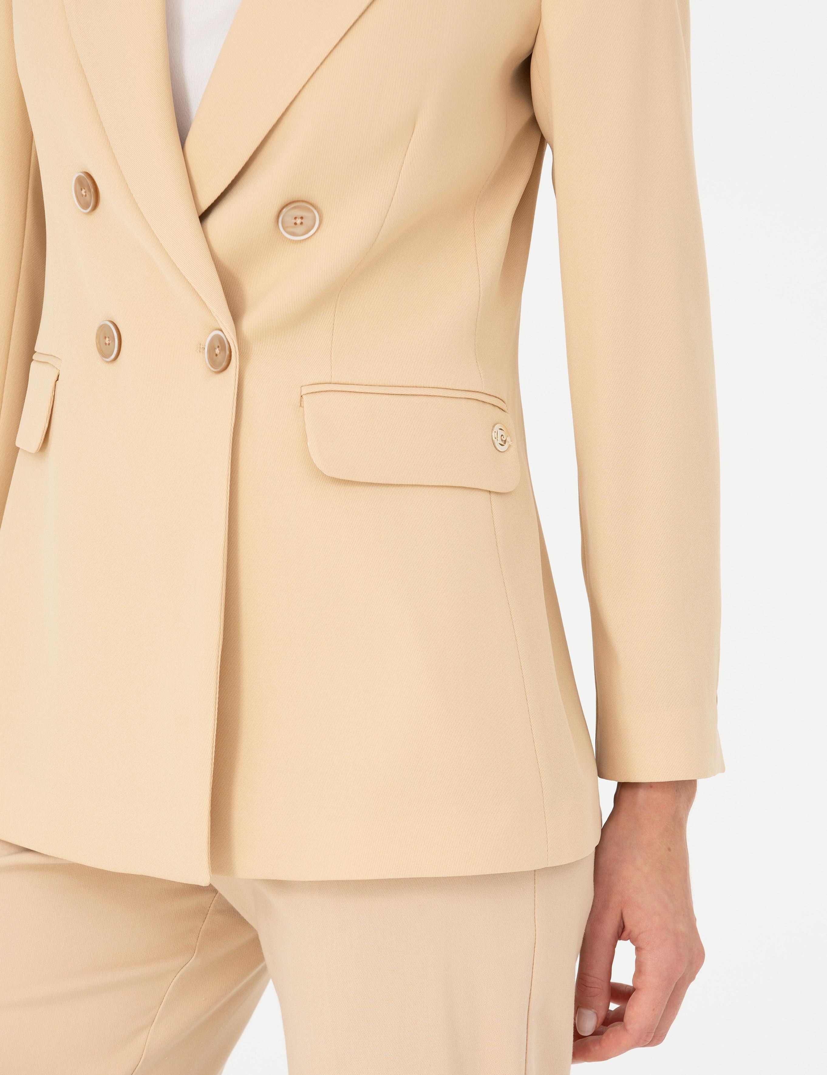 Bej Kruvaze Slim Fit Ceket