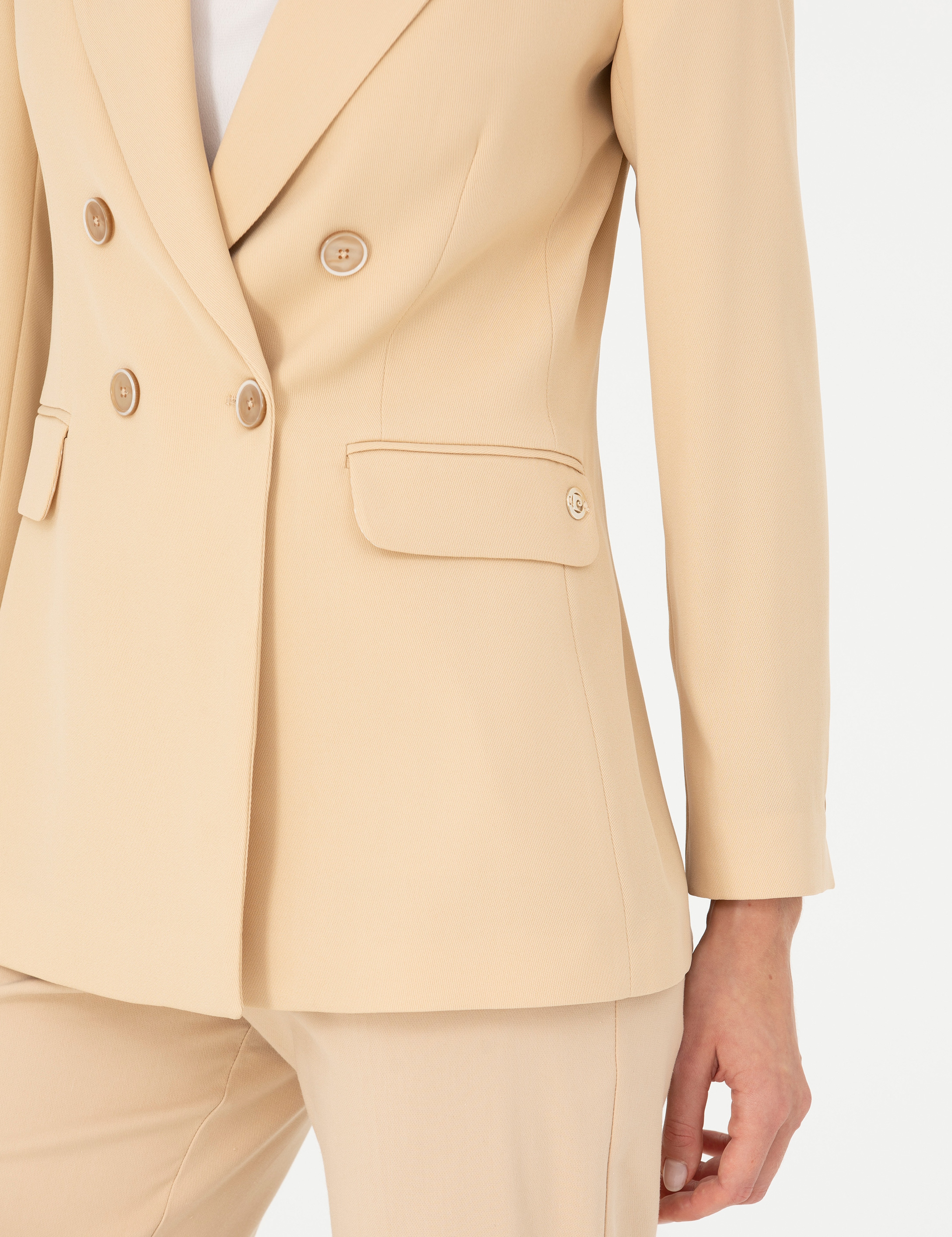 Bej Kruvaze Slim Fit Ceket - Image 7