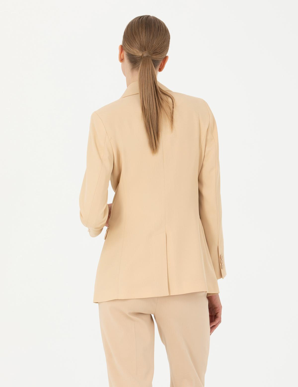 Bej Kruvaze Slim Fit Ceket - 50269304018