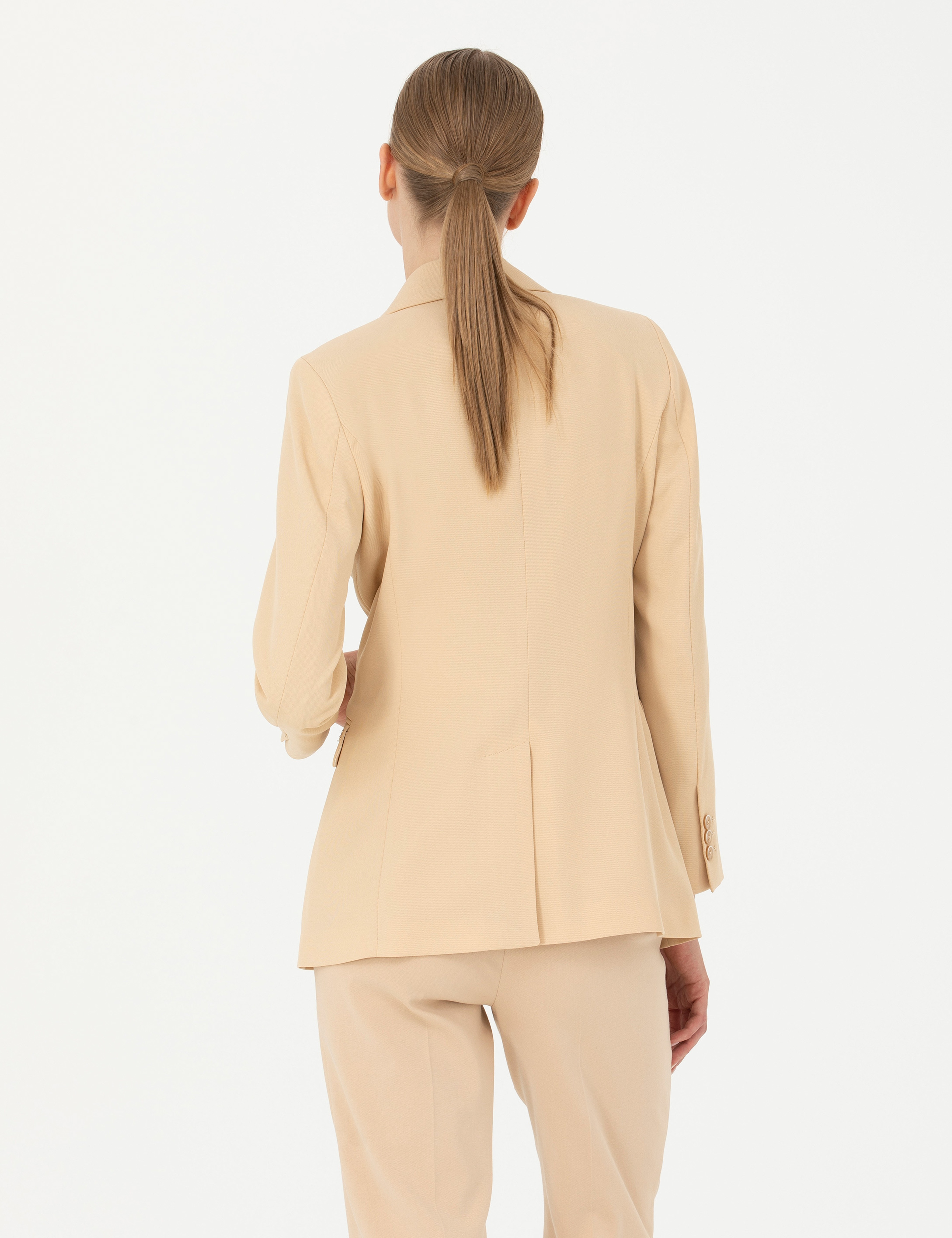 Bej Kruvaze Slim Fit Ceket