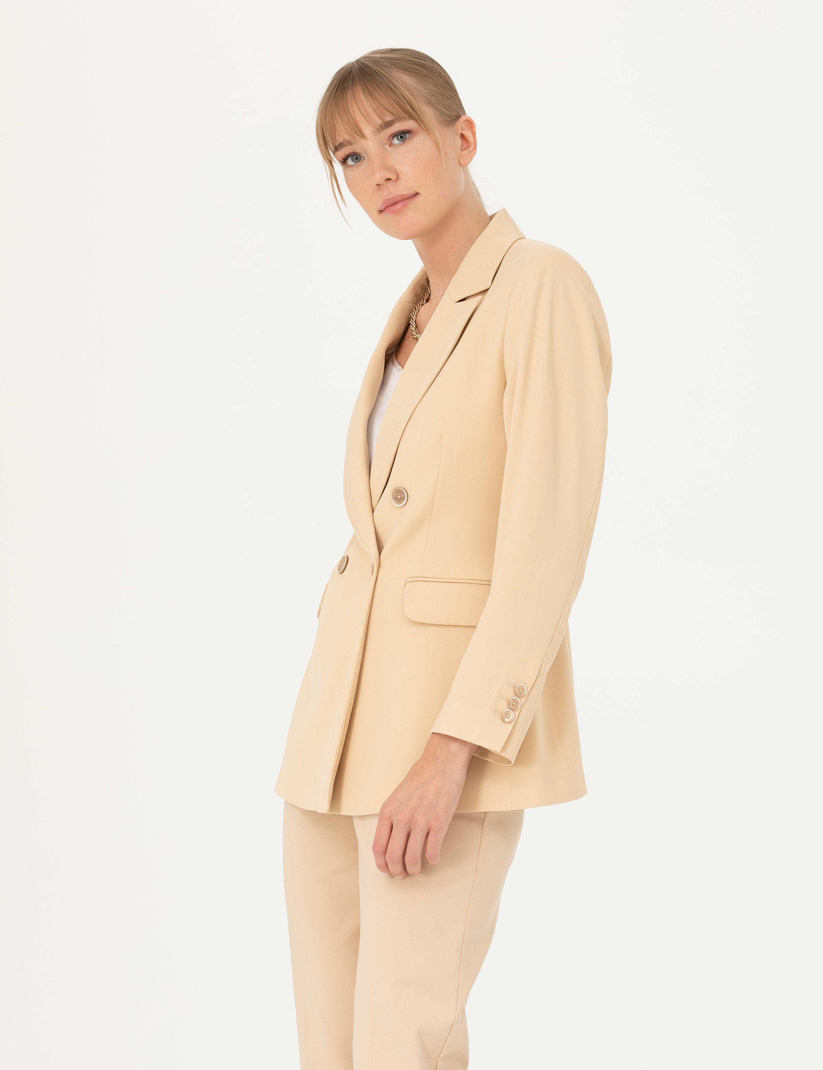 Bej Kruvaze Slim Fit Ceket