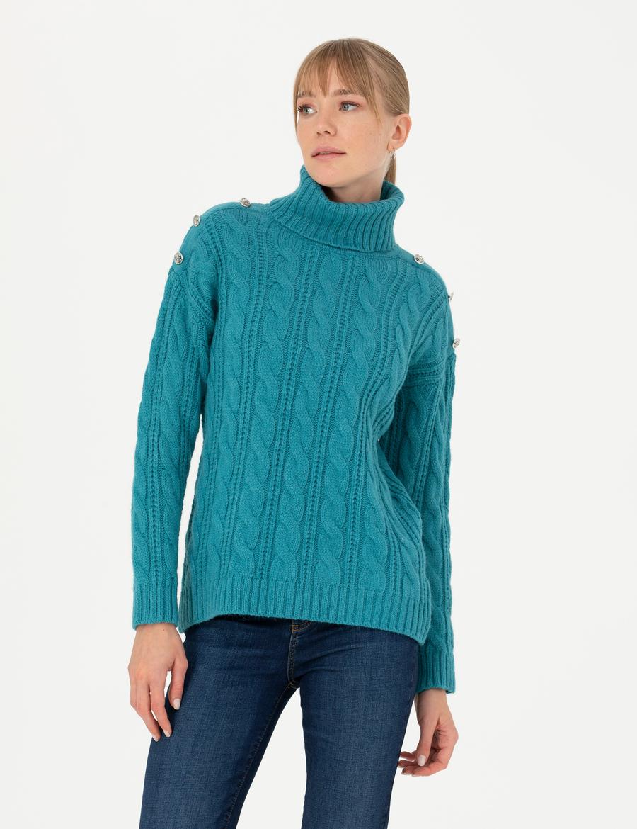 Petrol Regular Fit Balıkçı Yaka Kazak