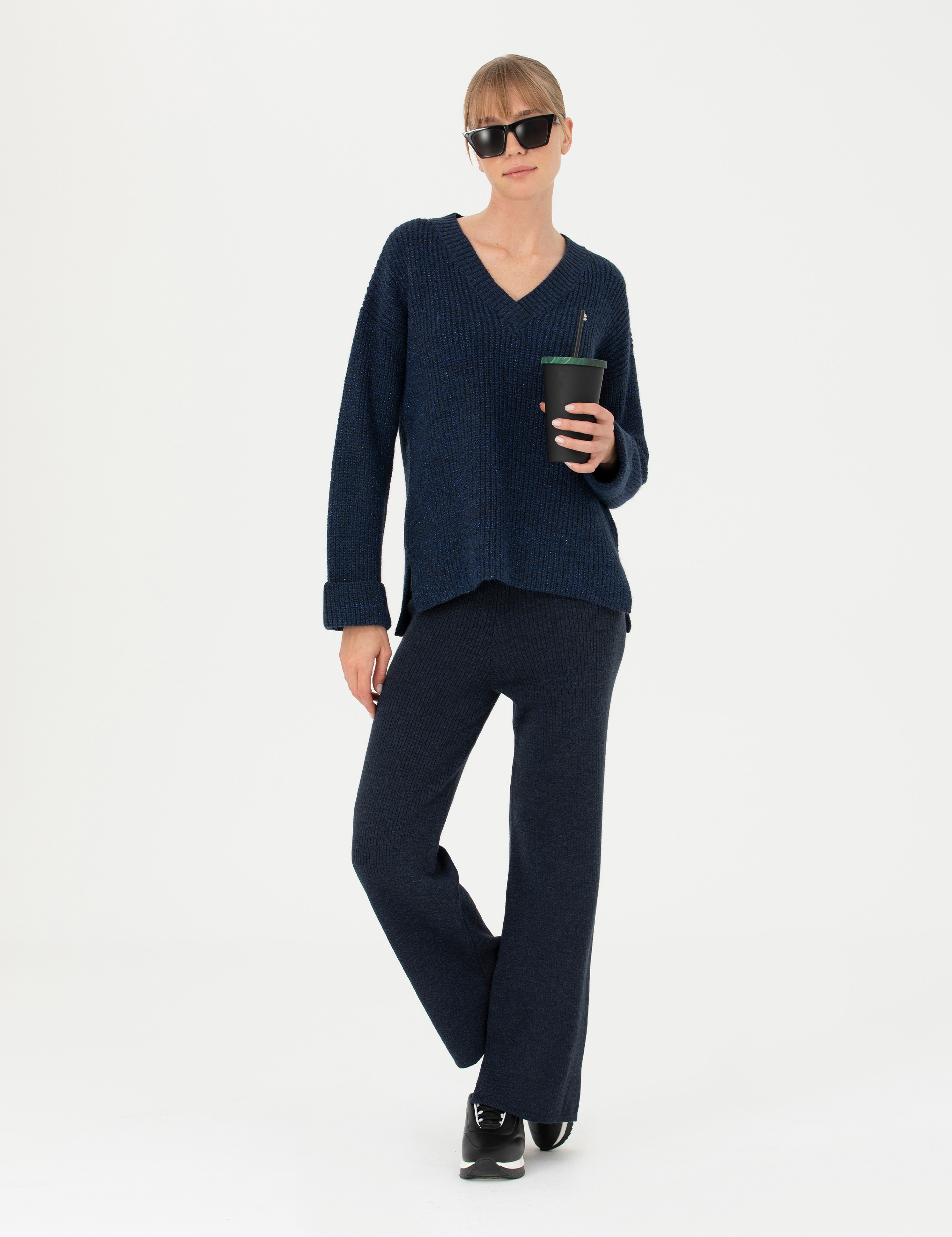 Lacivert Loose Fit Triko Pantolon - Image 1