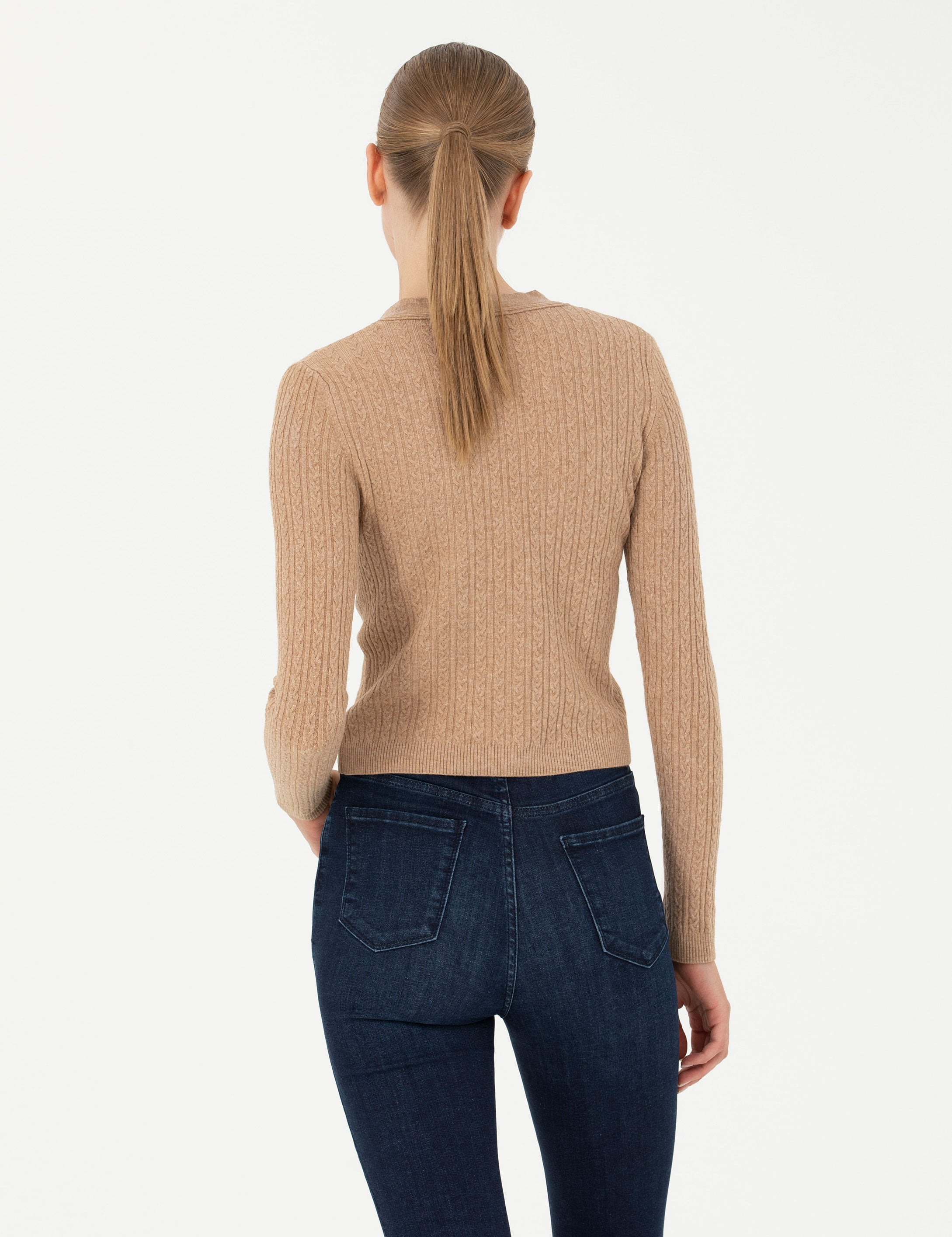 Bej Ex Slim Fit V Yaka Kazak - Image 5