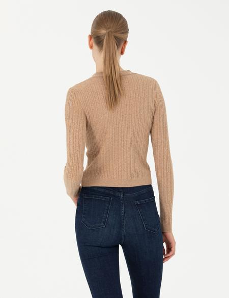 Bej Ex Slim Fit V Yaka Kazak - 50276221017