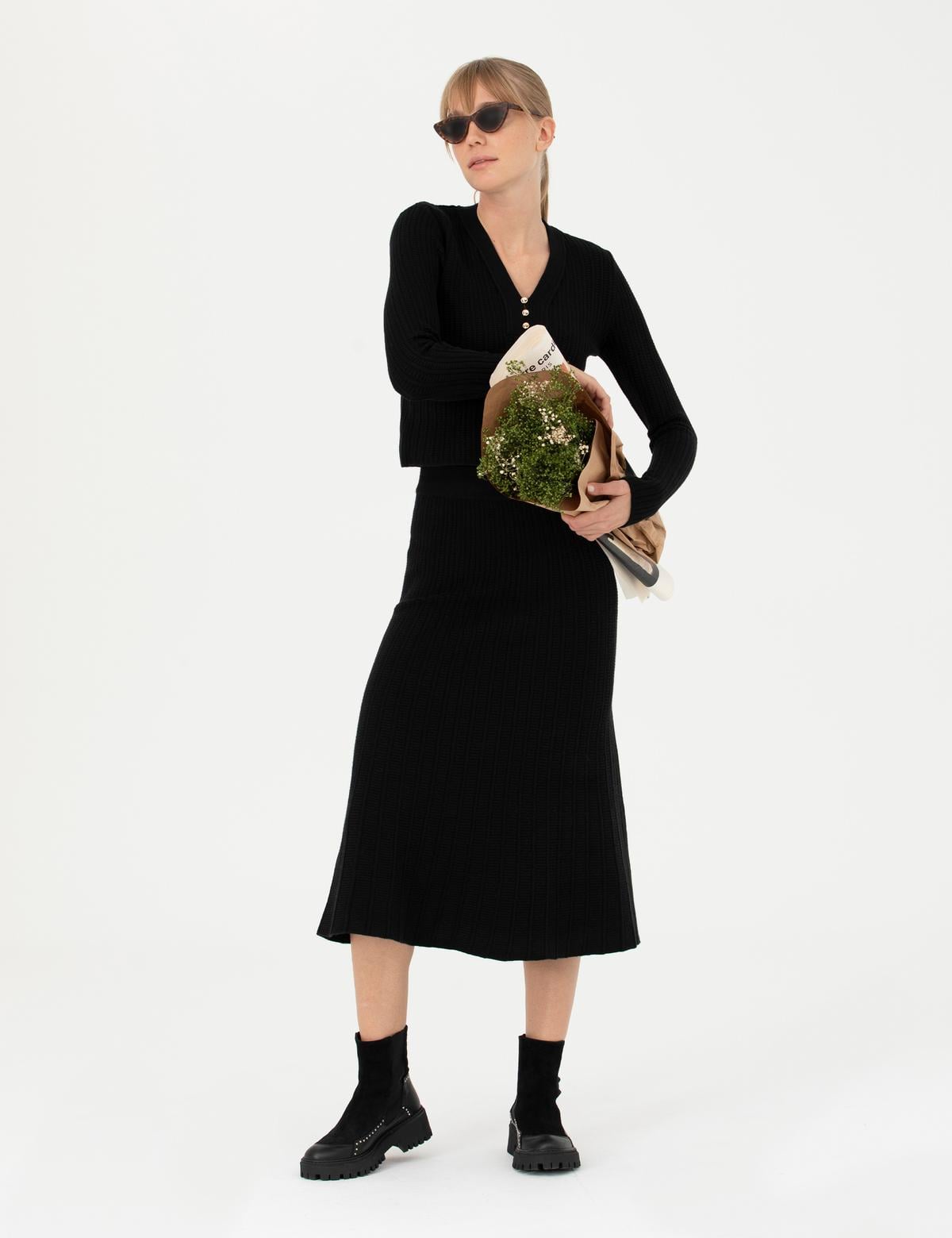 Siyah A Kesim Triko Etek - 50276344016