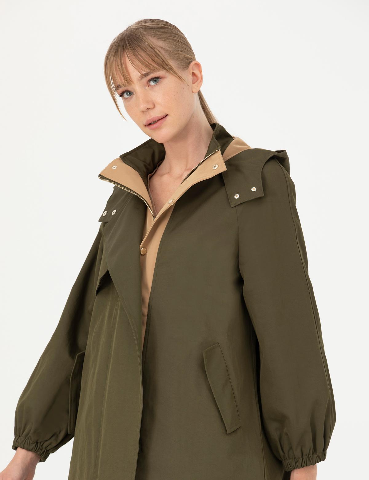 Haki Kapüşonlu Trençkot - 50272842011