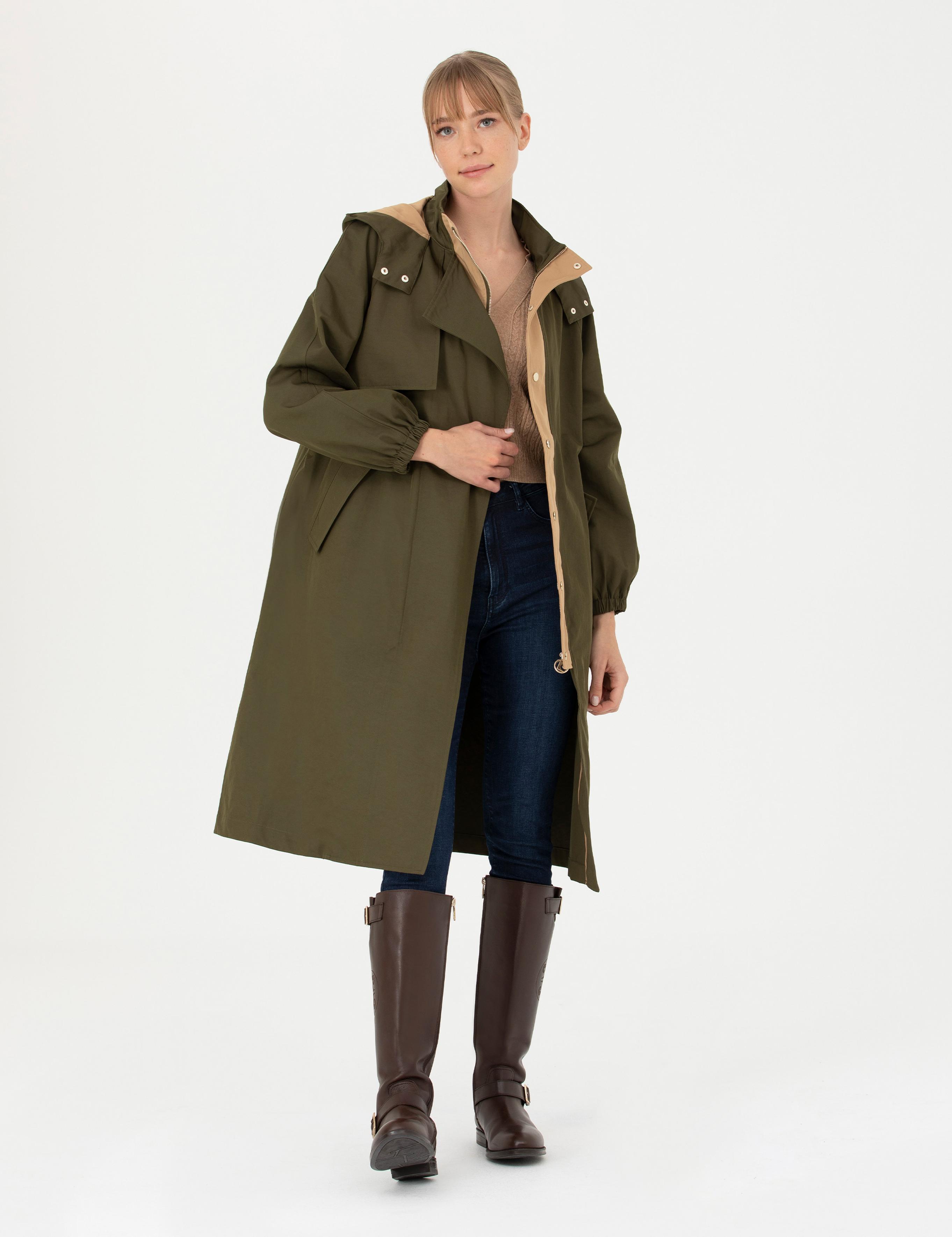 Haki Kapüşonlu Trençkot