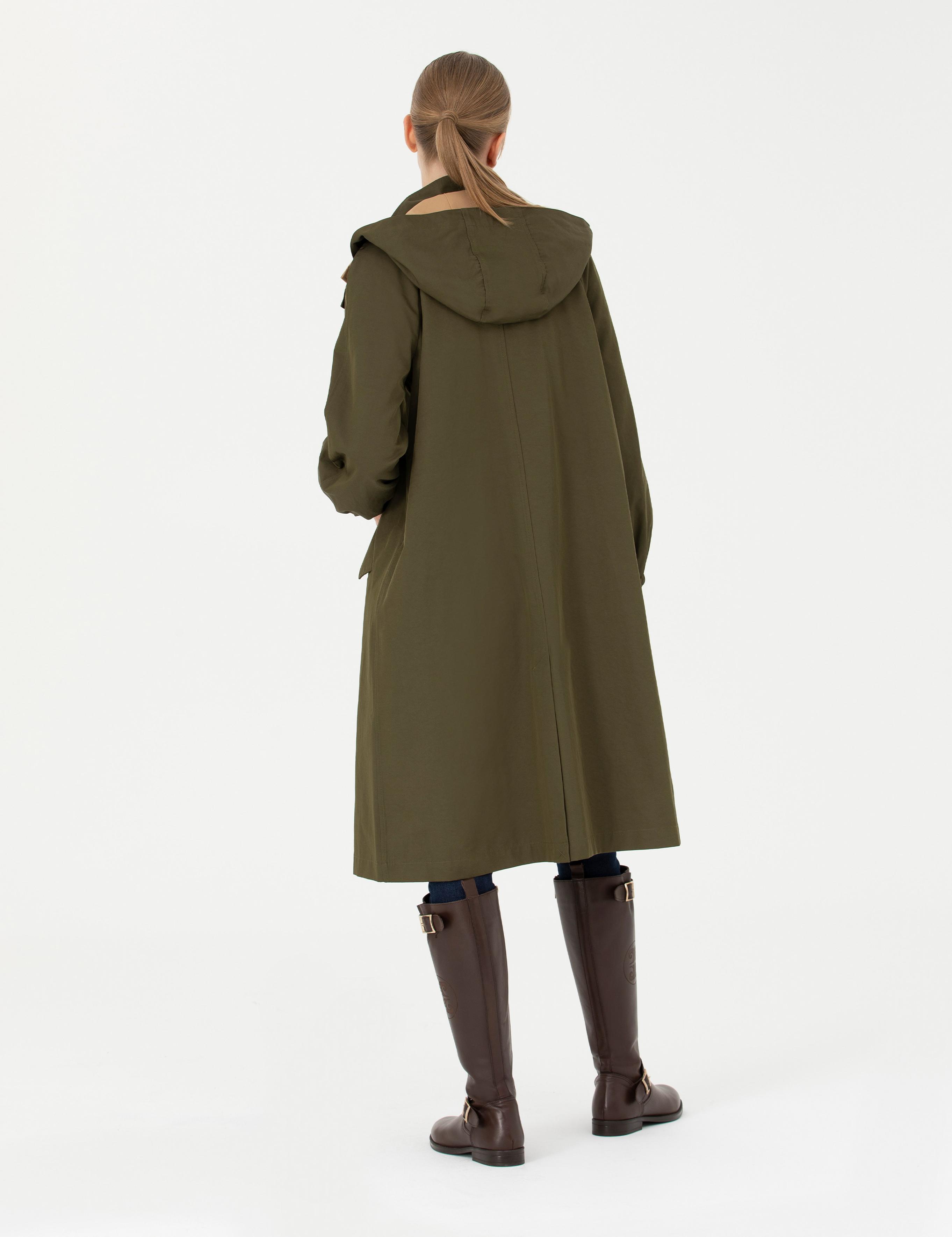 Haki Kapüşonlu Trençkot