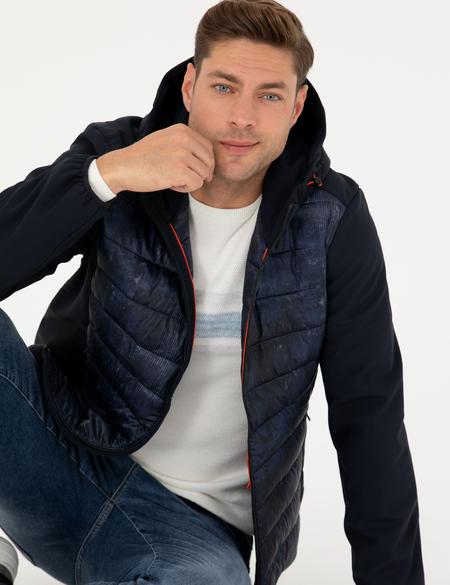 Lacivert Kapüşonlu Kapitone Spor Mont - 50273118008