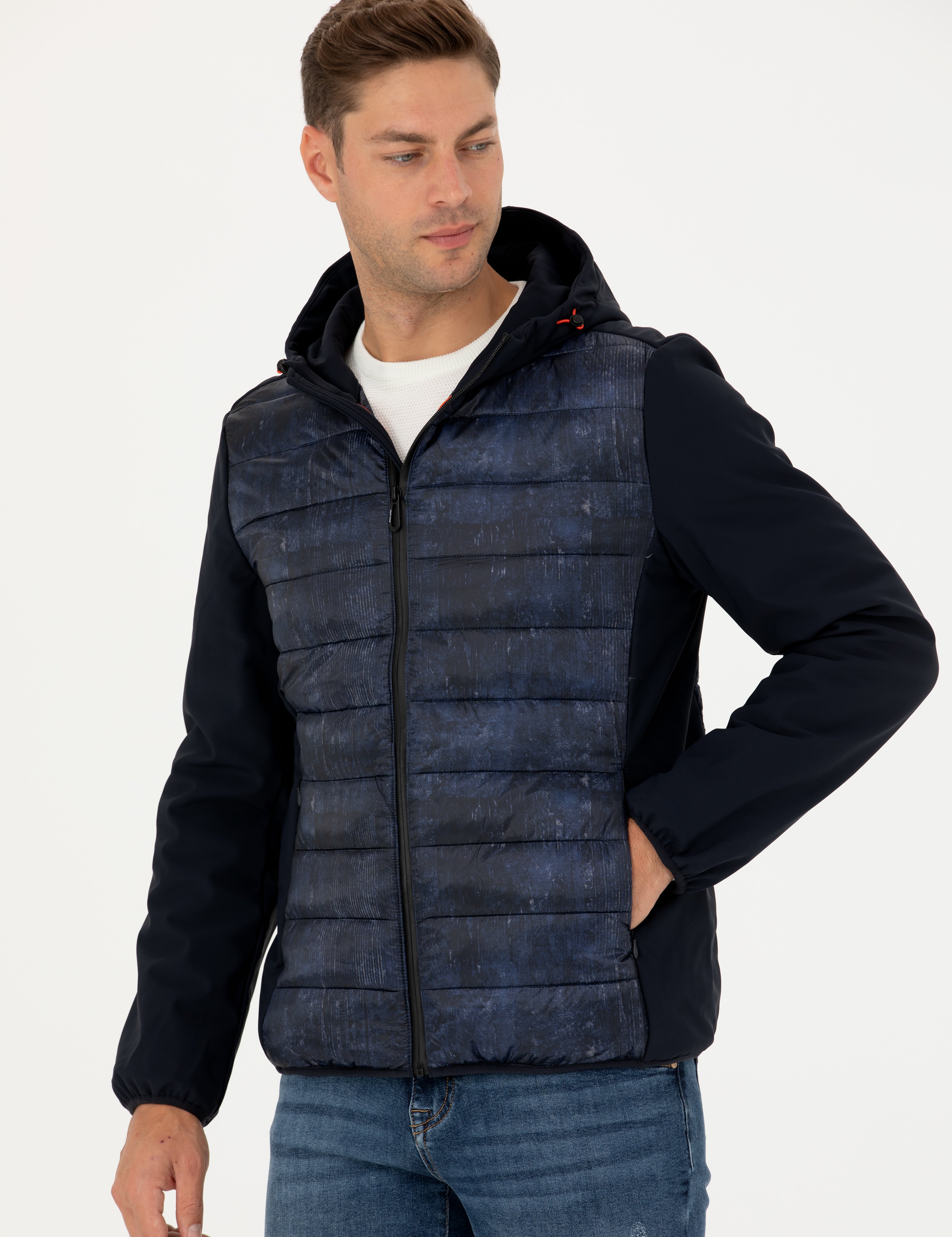 Lacivert Kapüşonlu Kapitone Spor Mont - Image 4