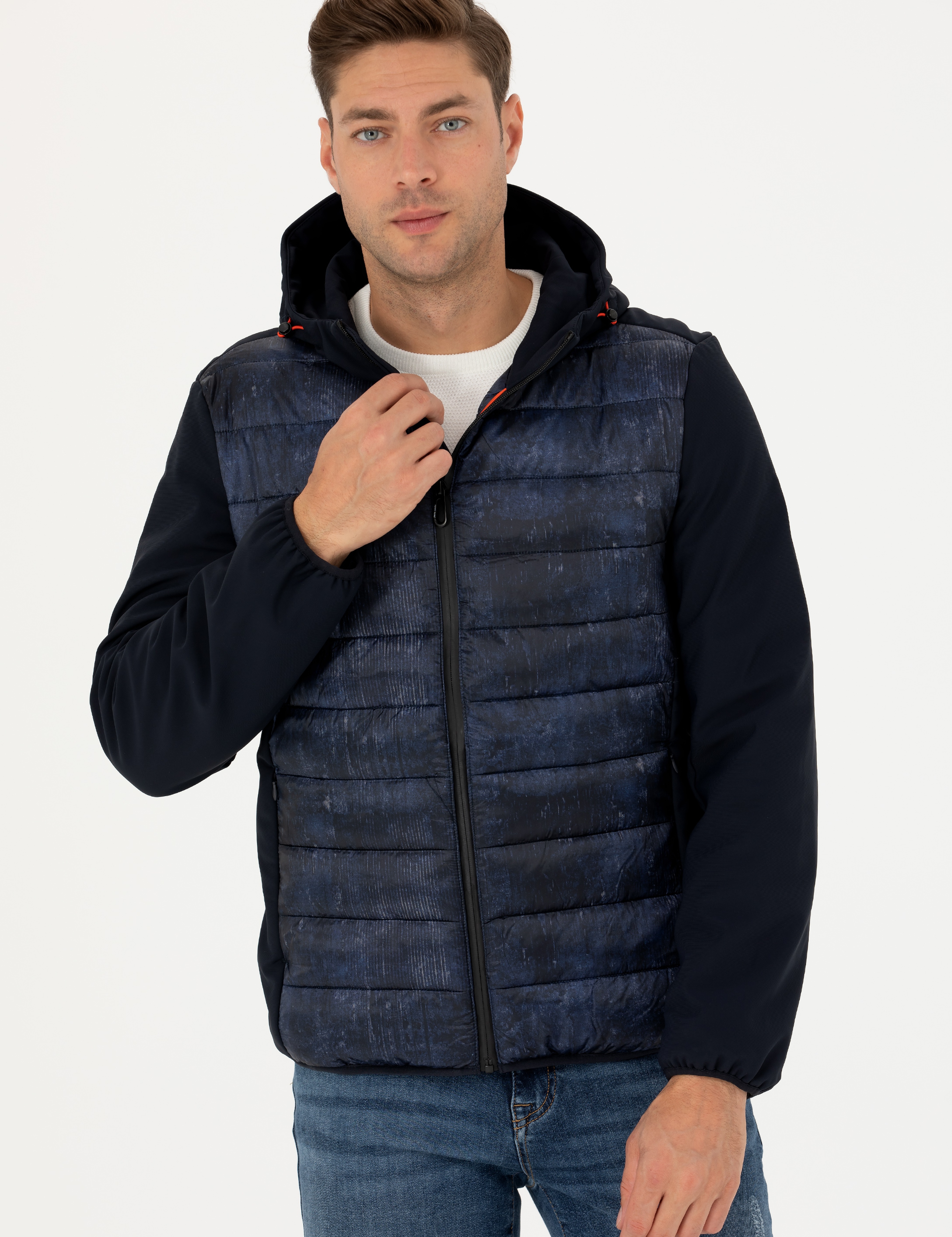Lacivert Kapüşonlu Kapitone Spor Mont - Image 3