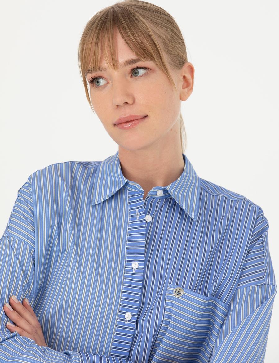 Mavi Oversize Uzun Kollu Gömlek