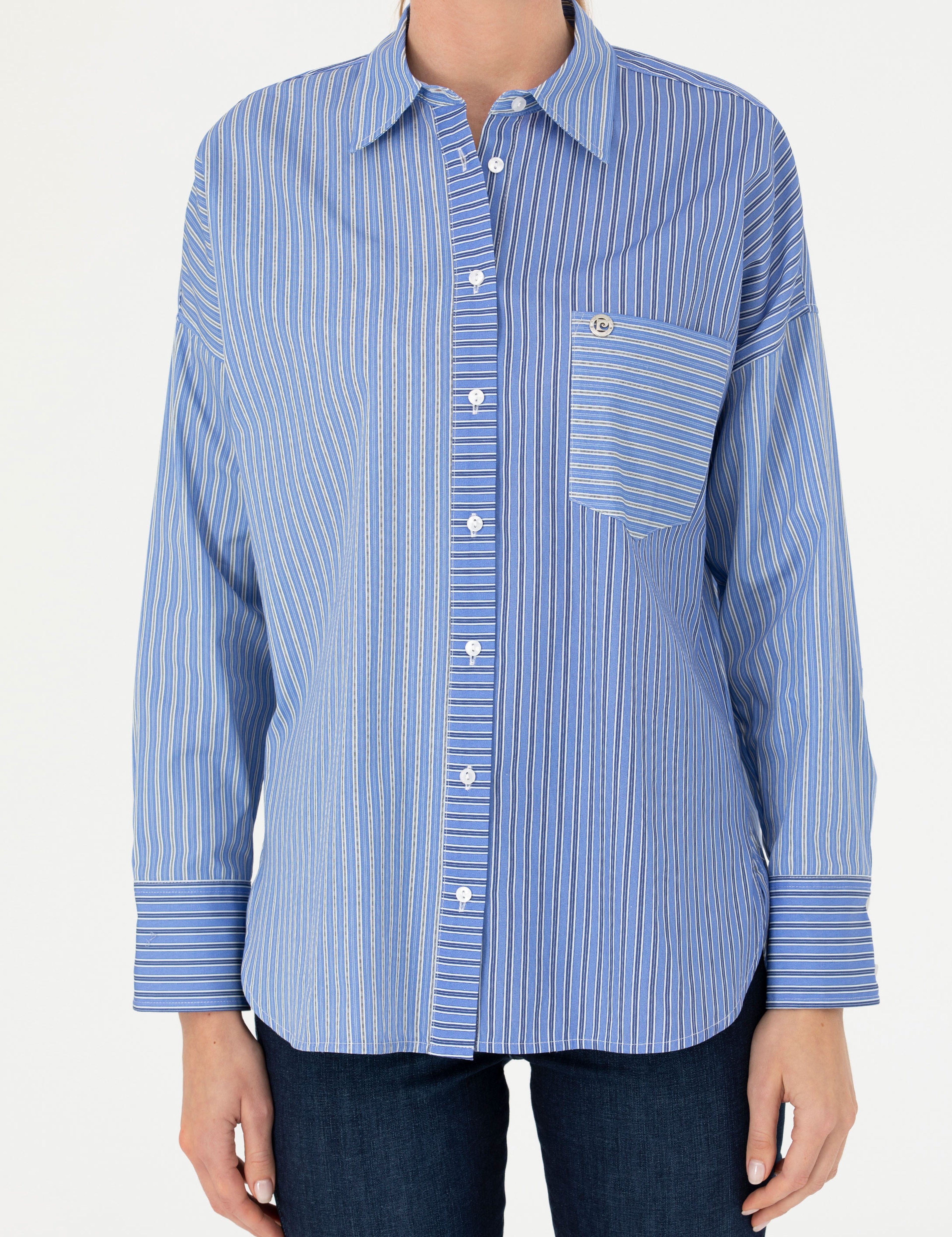 Mavi Oversize Uzun Kollu Gömlek - Image 6