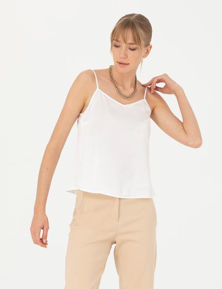 Ekru Saten Regular Fit Bluz - 50273057008