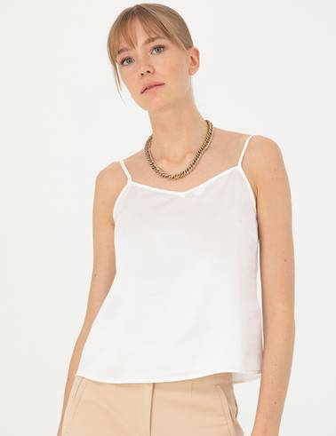 Ekru Saten Regular Fit Bluz