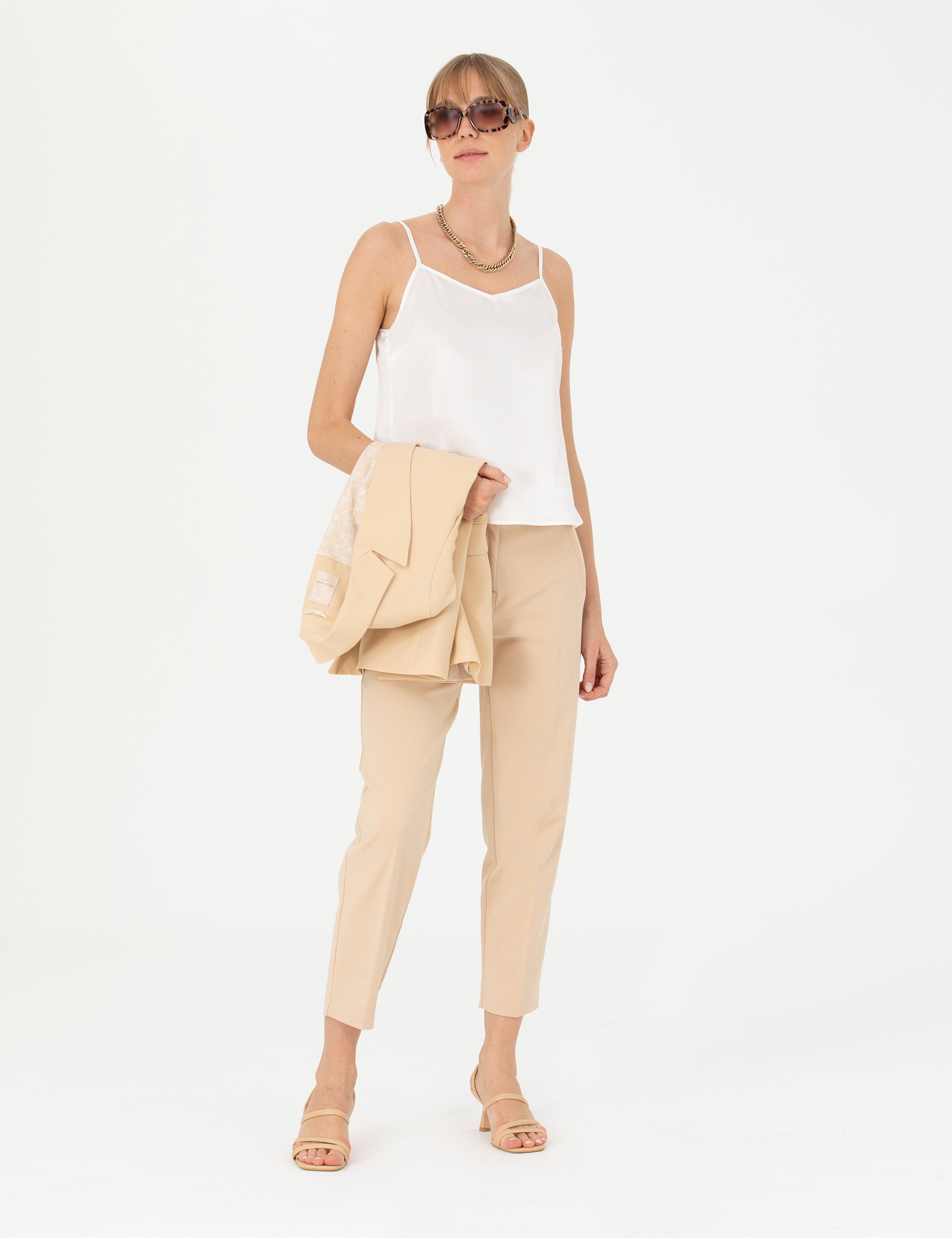 Ekru Saten Regular Fit Bluz