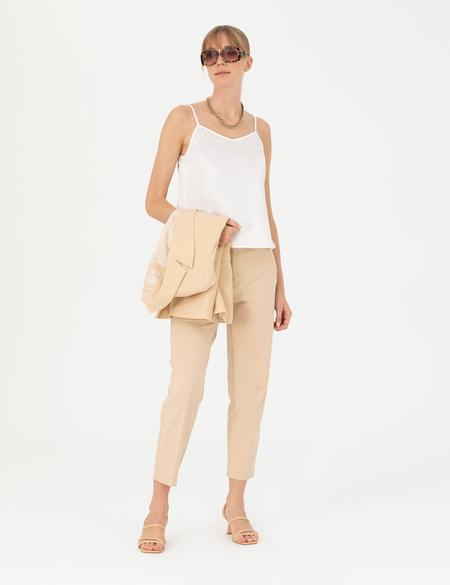 Ekru Saten Regular Fit Bluz - 50273057008