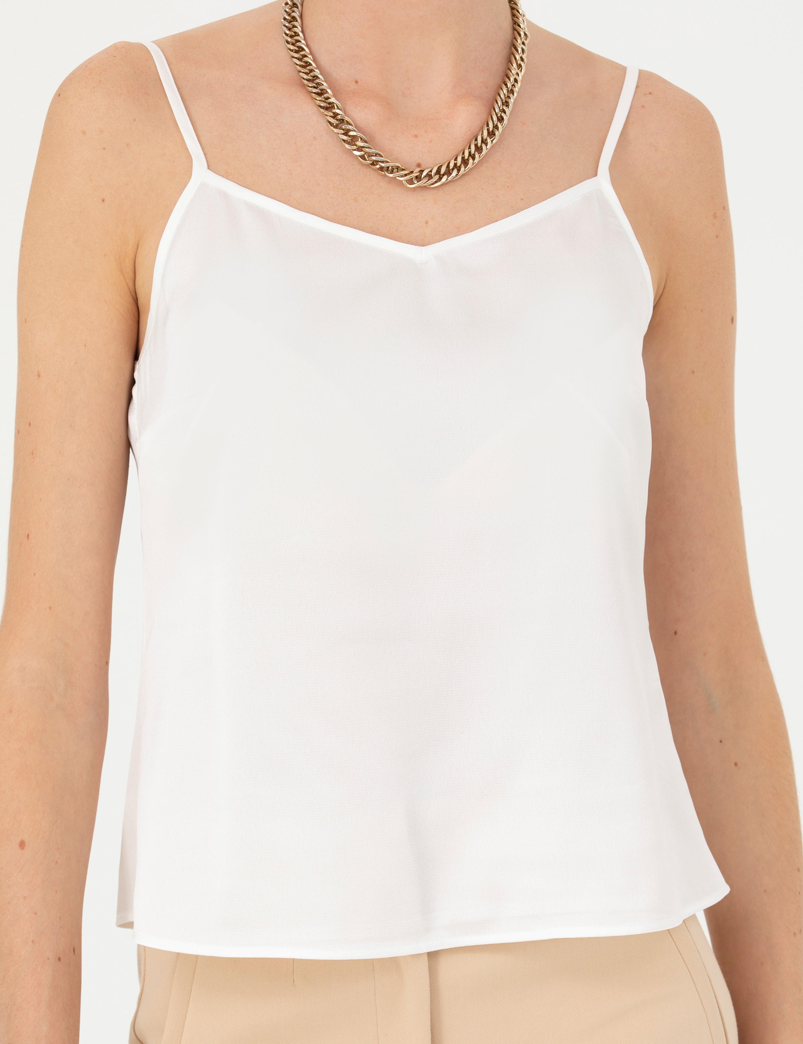 Ekru Saten Regular Fit Bluz