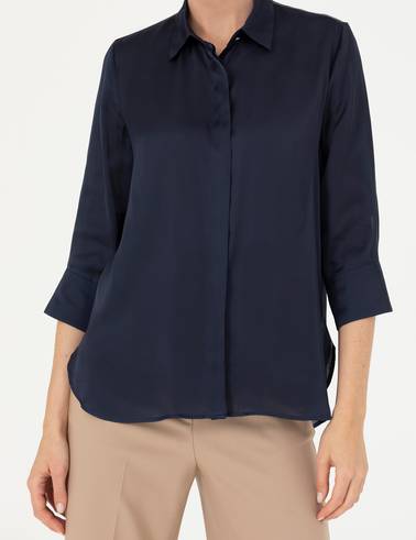 Lacivert Comfort Fit Saten Gömlek