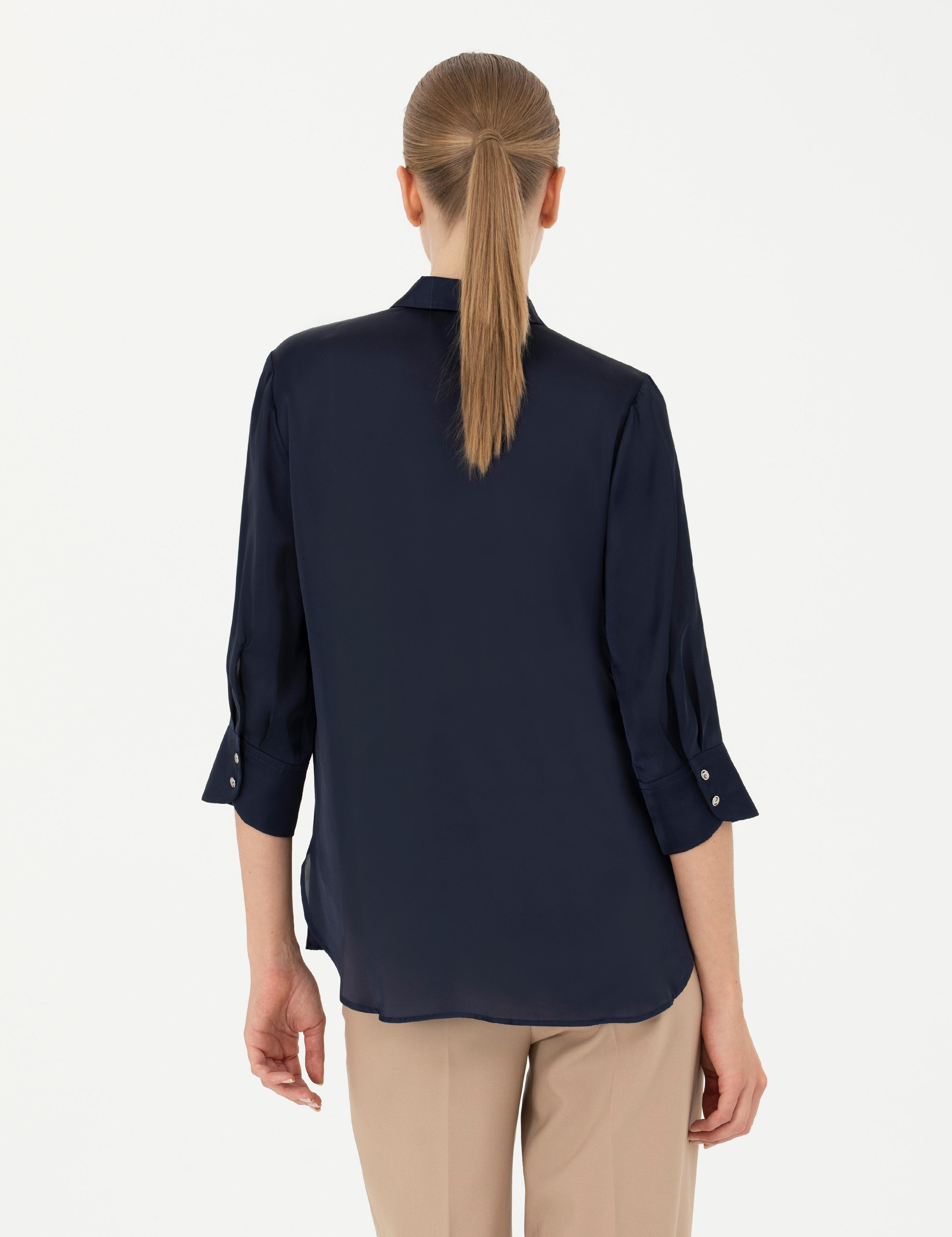 Lacivert Comfort Fit Saten Gömlek