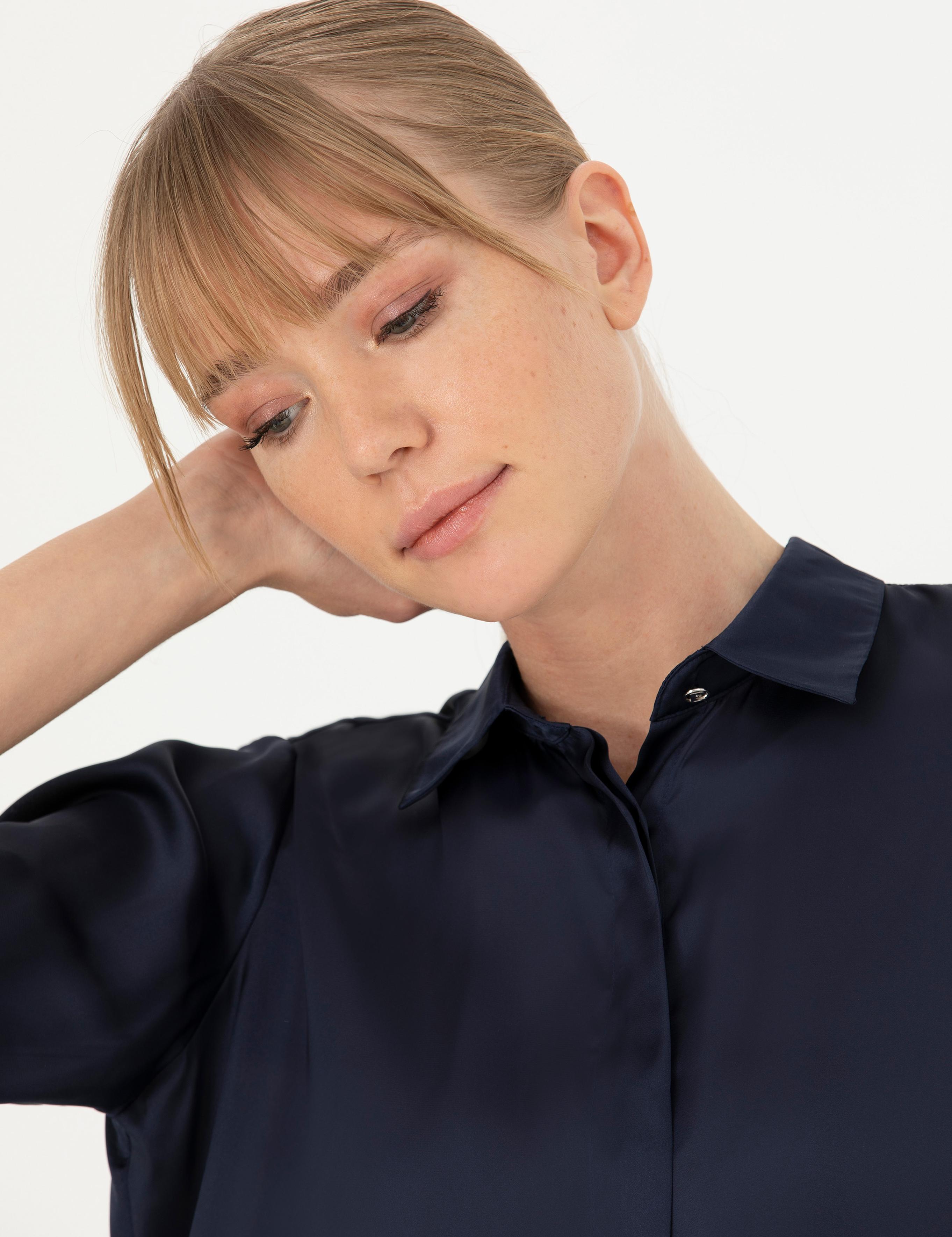 Lacivert Comfort Fit Saten Gömlek