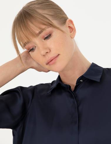 Lacivert Comfort Fit Saten Gömlek