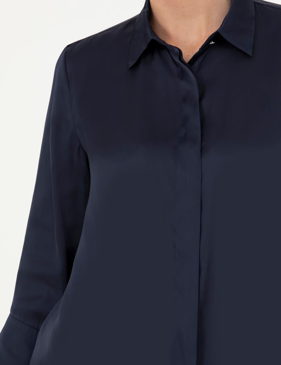 Lacivert Comfort Fit Saten Gömlek