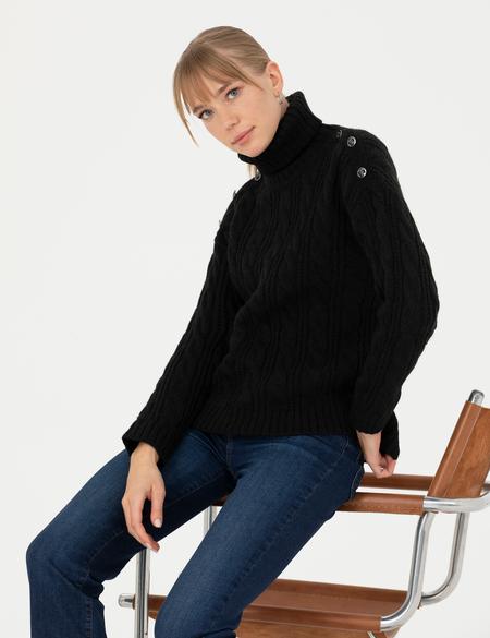 Siyah Regular Fit Balıkçı Yaka Kazak - 50276220034