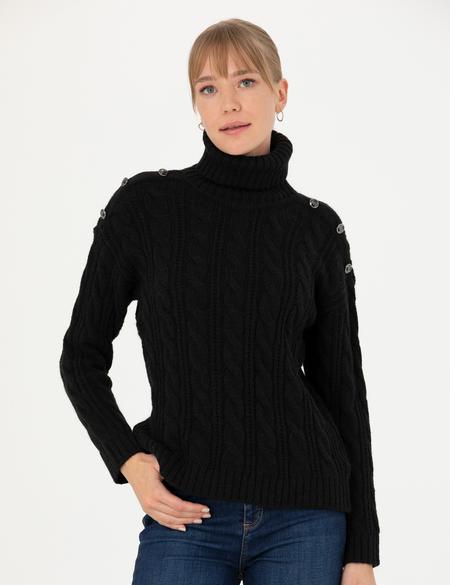 Siyah Regular Fit Balıkçı Yaka Kazak - 50276220034