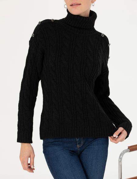 Siyah Regular Fit Balıkçı Yaka Kazak - 50276220034