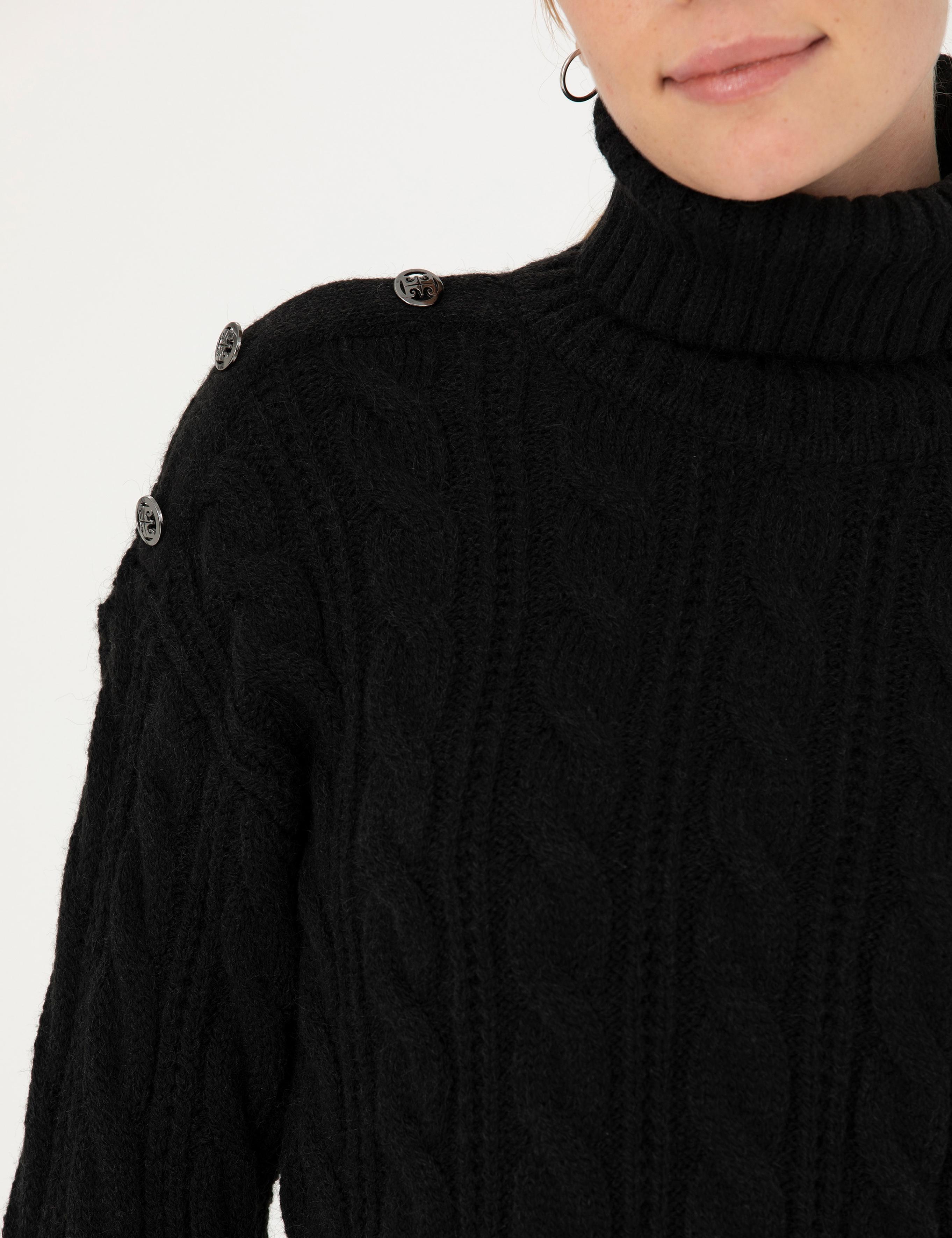 Siyah Regular Fit Balıkçı Yaka Kazak