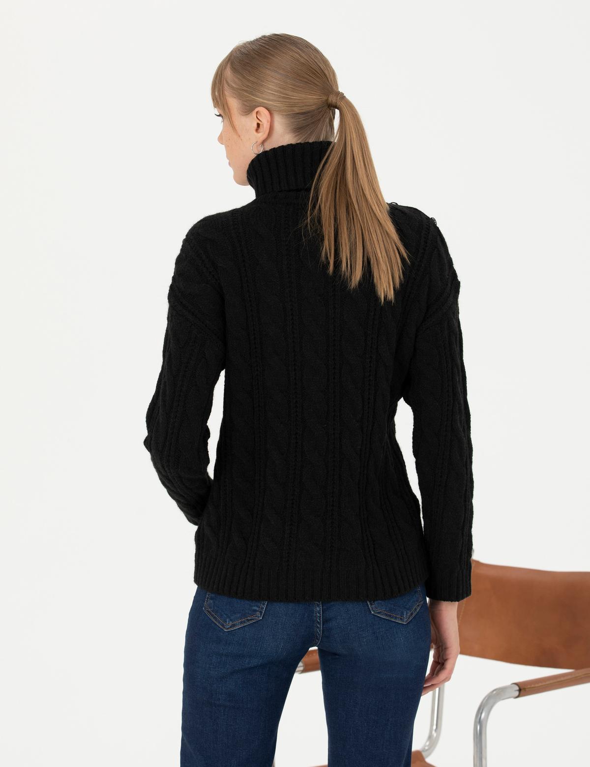 Siyah Regular Fit Balıkçı Yaka Kazak - 50276220034