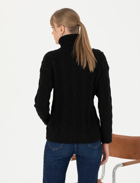 Siyah Regular Fit Balıkçı Yaka Kazak - 50276220034