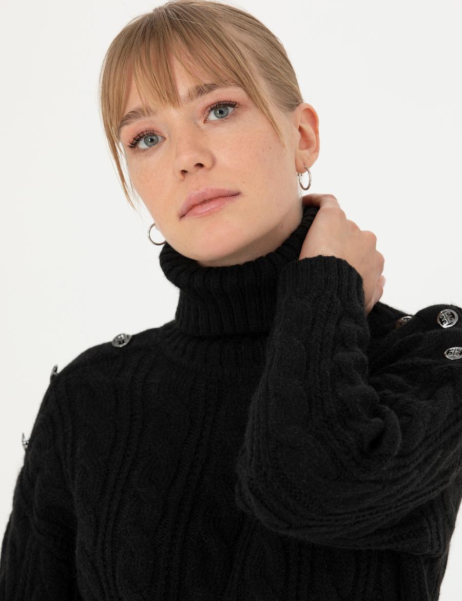 Siyah Regular Fit Balıkçı Yaka Kazak