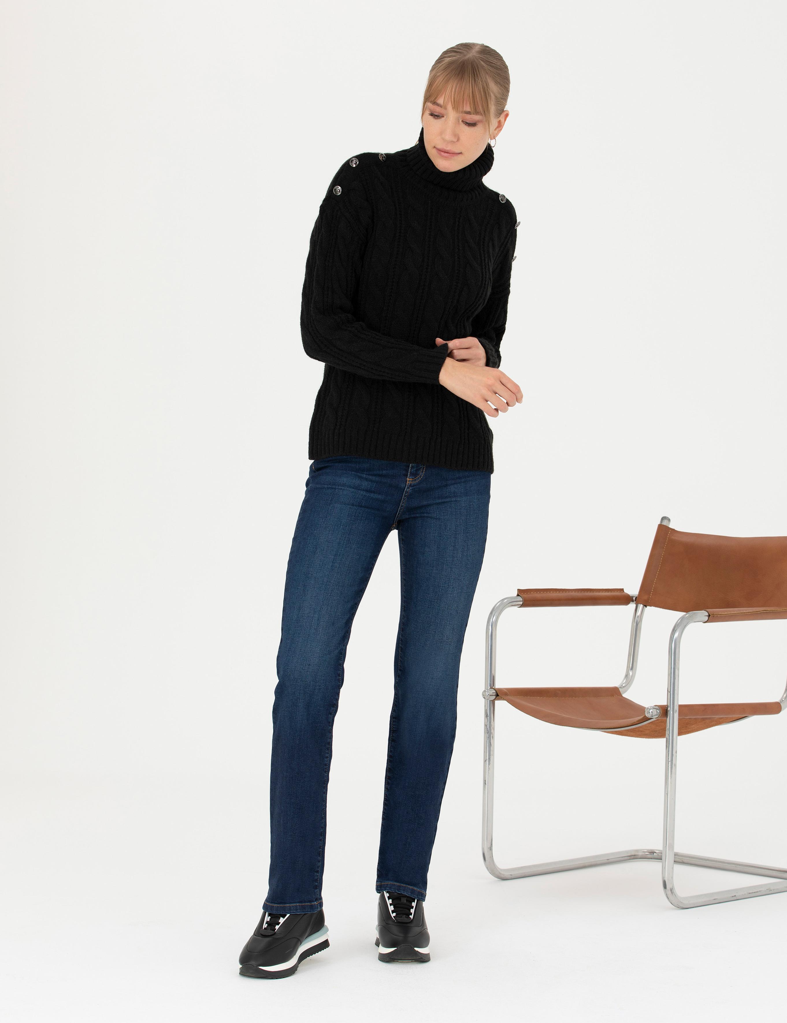 Siyah Regular Fit Balıkçı Yaka Kazak