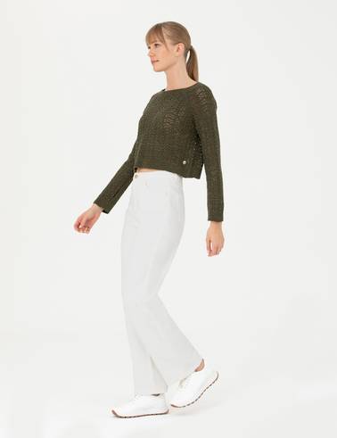 Beyaz High Waist Flare Fit Jean Pantolon