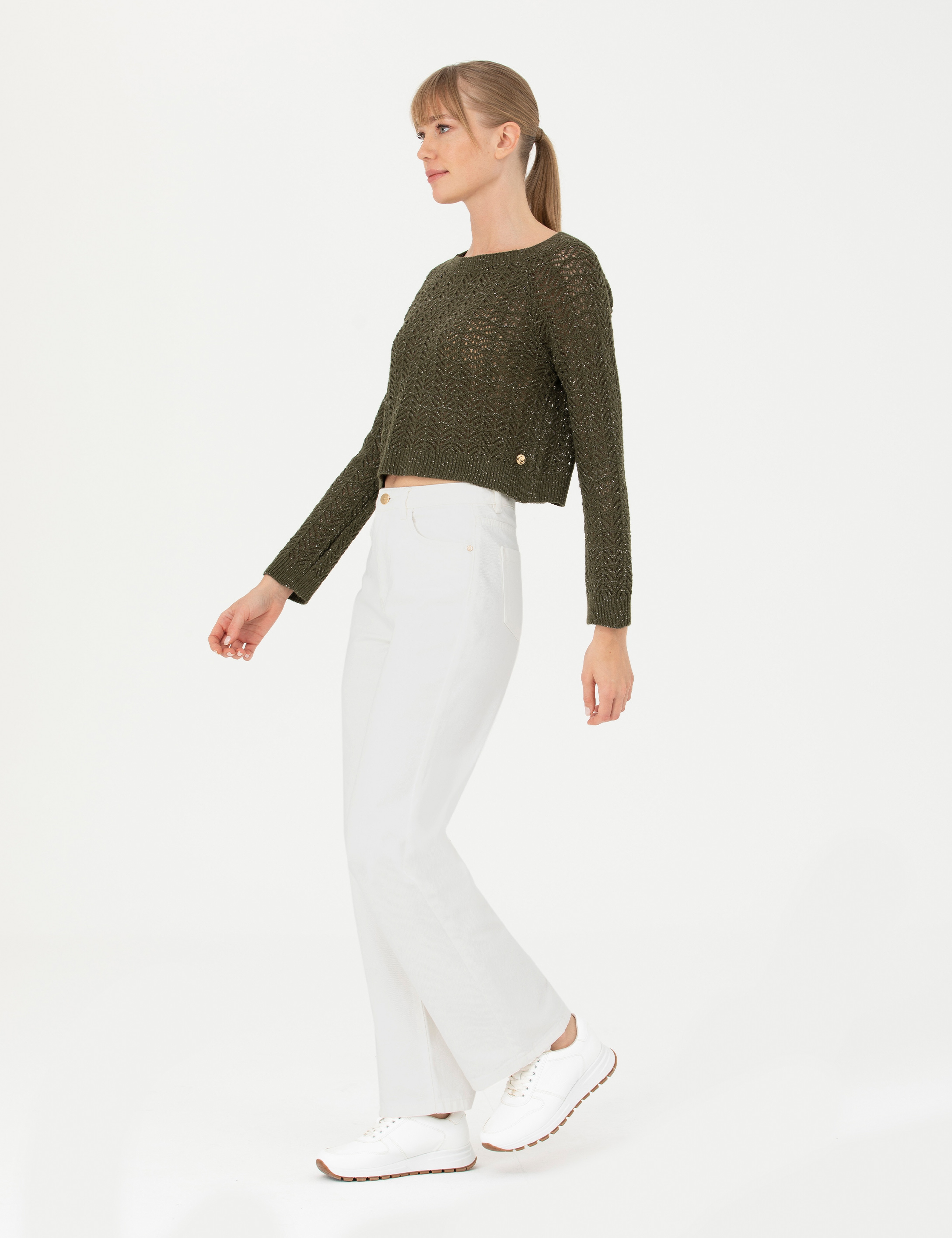 Beyaz High Waist Flare Fit Jean Pantolon - Image 3