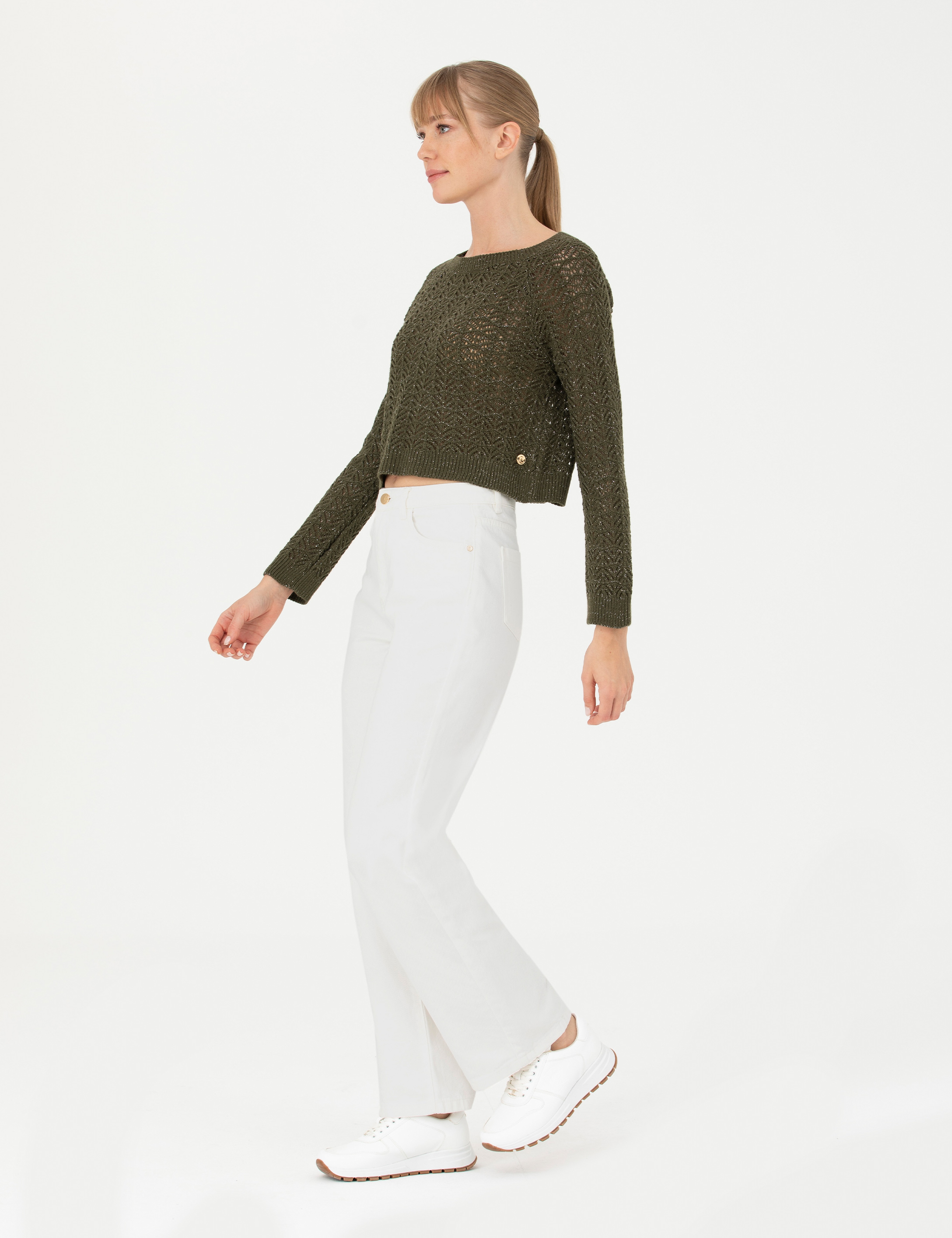 Beyaz High Waist Flare Fit Jean Pantolon