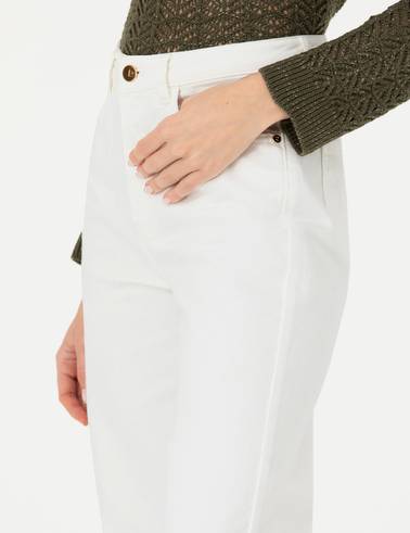 Beyaz High Waist Flare Fit Jean Pantolon