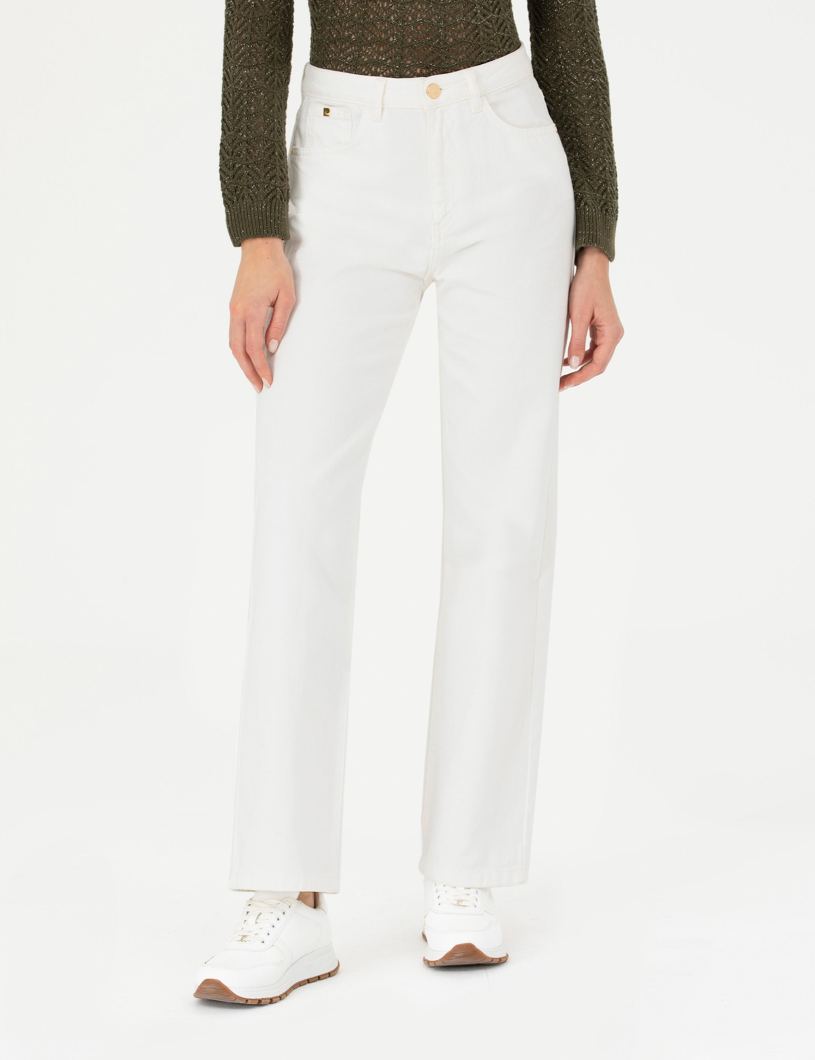 Beyaz High Waist Flare Fit Jean Pantolon